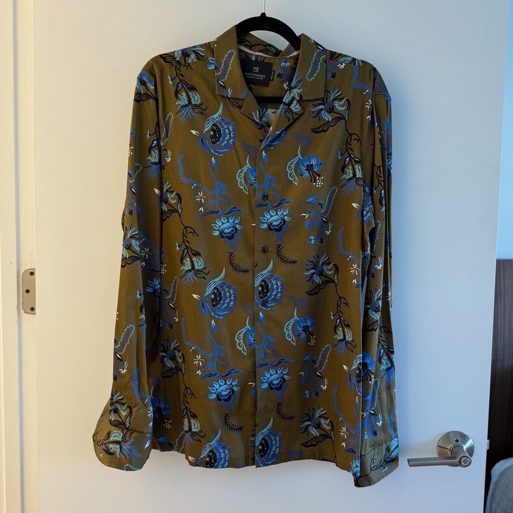 Scotch and soda floral Button-Up Shirt in Olive and Blue